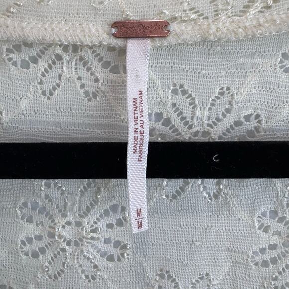 Free People Ivory Lace Tunic Top Medium Floral Sheer Long Sleeve Boho Festival - Picture 4 of 6